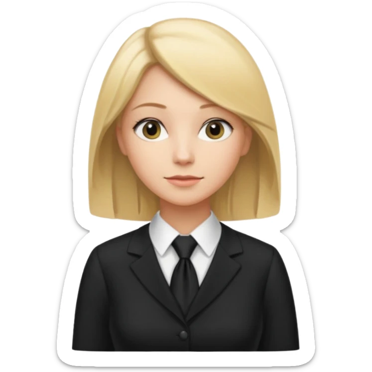 woman lawyer blanche et blonde avec des cheveux mi-long; elle est habillée avec une longue robe noire et une cravate blanche;  sticker