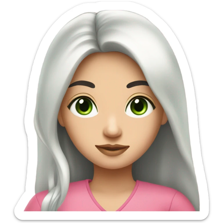 Beautiful Russian lady with green eyes and very long black hair pink clothes with baby  sticker