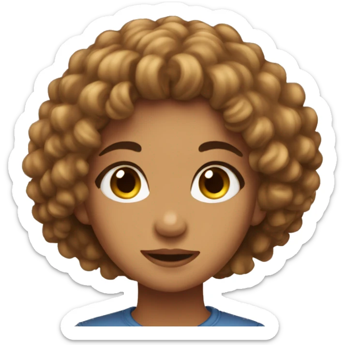 Zaya is a cute girl with curly hair showing a fac sticker