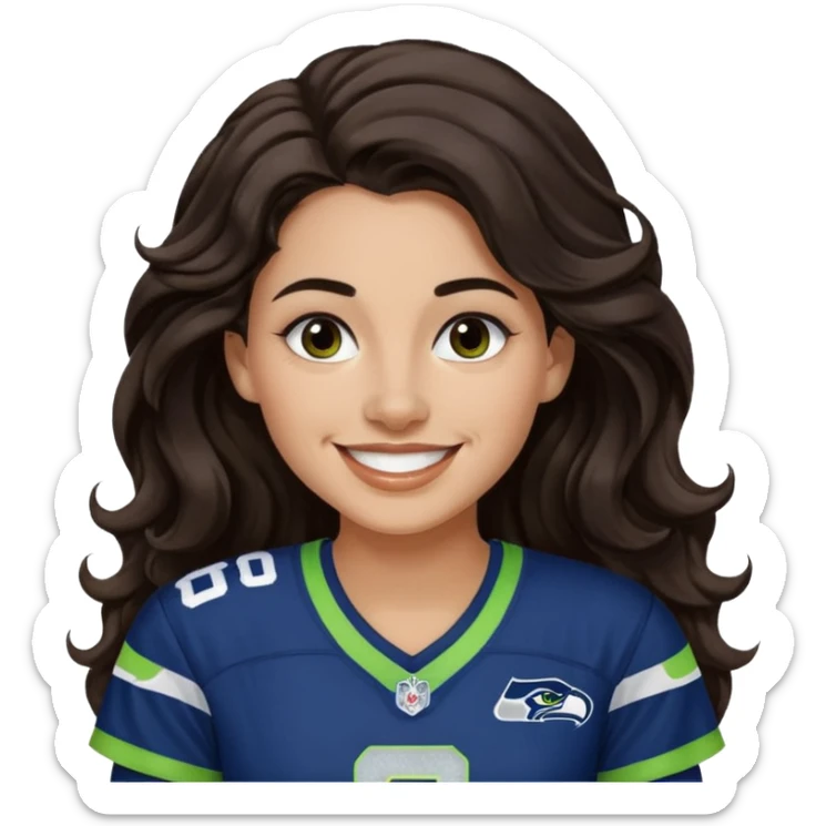 Long wavy Dark brown hair with small nose stud of seahawks fan women sticker