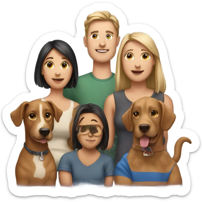 Family of 4 men, 4 women, 4 dogs and 1 cat sticker