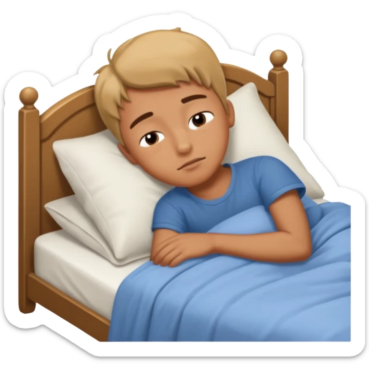 create emoji of a boywho is lying in the bed  in the morning and its time to wake up sticker