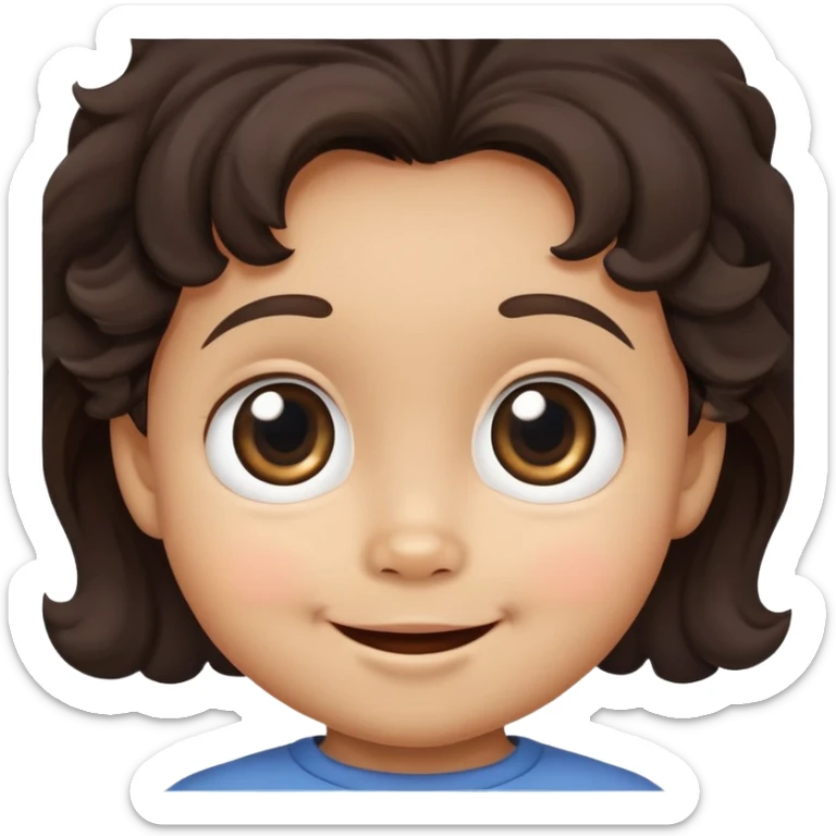 close-up of round smiling toddler face only with big eyes, medium skin tone, dark wavy hair, no neck visible, just the face sticker