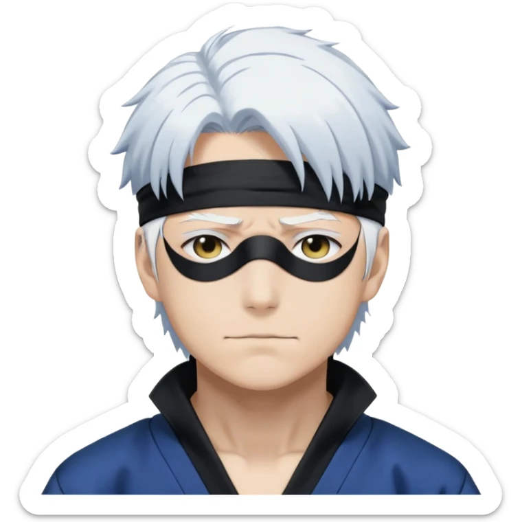 Satoru Gojo from Jujutsu Kaisen with white hair, blindfold, black and blue outfit, confident smirk sticker