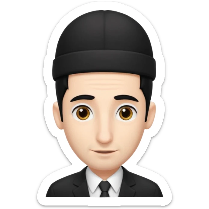 jewish man with a black kippah, black hair, very large nose, wearing a black suit with a white shirt, and has peyot hairstyle sticker