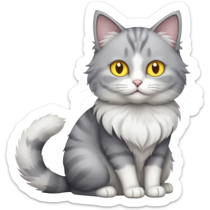 a grey and white cat sitting regally sticker