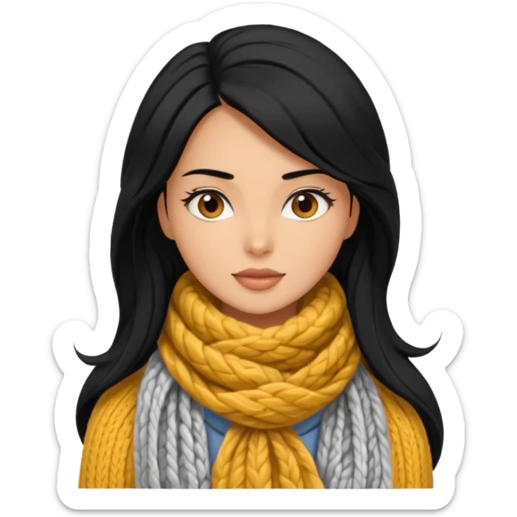 A black hair stylish woman in a long and knitted scarf, hair flowing in the winter breeze. sticker