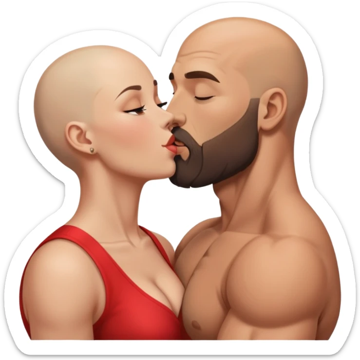 Muscular Bald man with a beard passionately kissing his young brunette wife  sticker