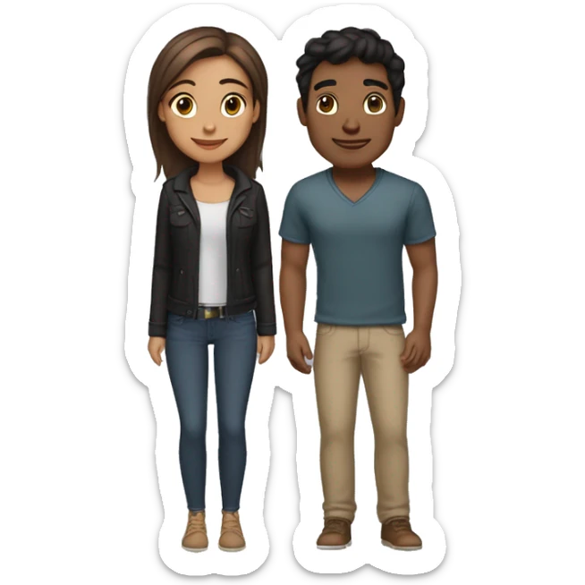 light brown hair and light brown skin color girl with brown skin color and black hair guy planning a romantic gateaway sticker