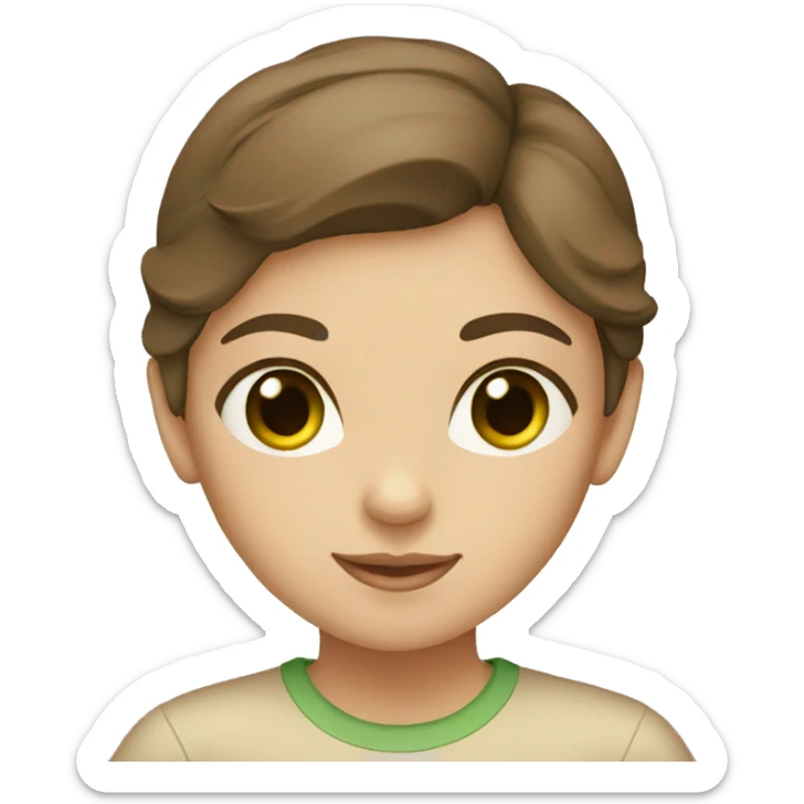girl with brown hair and green eyes in a beige T-shirt sticker