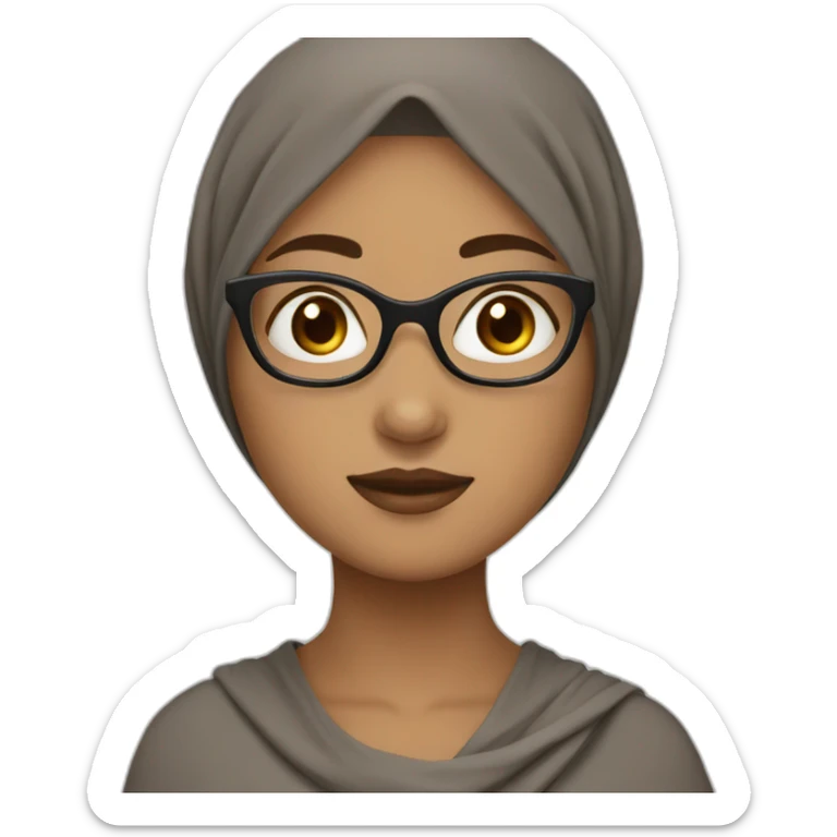 Girl wear hijab with brown skin and glasses and she wear a while dress  sticker