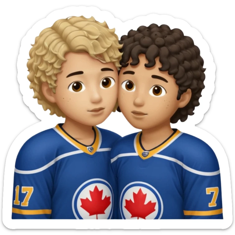 Asian Straight Dark hair boy hockey player kissing curly hair dirty blonde hockey player boy sticker