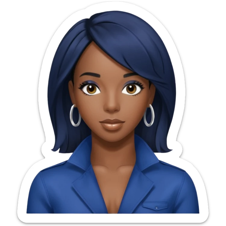 Kelly Rowland from Destiny's Child with jet black hair, indigo outfit sticker