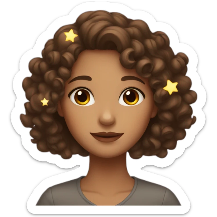 A girl with brown hair and brown eyes and curly hair and stars  sticker