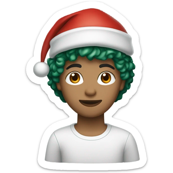 Unisex person light skin short curly dark green hair in a red Santa hat  sticker