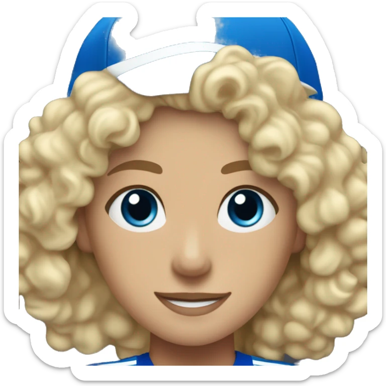 blonde curly haired woman with blue eyes in Wave FC gear sticker