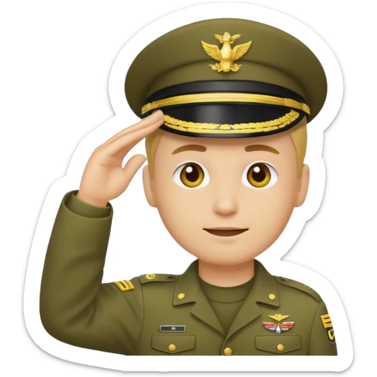 Eine salutierenden Emoji (Hautfarbe: gelb ) in Armee Klamotten männlich; salutierend mit der rechten Hand und auf der Höhe der Stirn  sticker