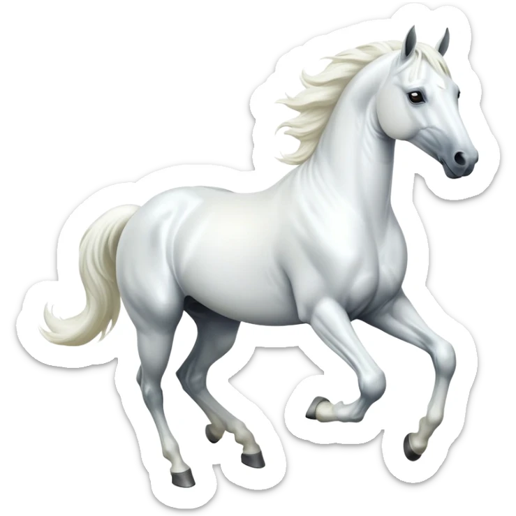 cinematic-[white horse]-realistic-full-body-galopping-emoji,-tail-flicking-lazily,-head-tilted-dramatically,-sleek-[white]-coat,-simplified-yet-realistic-focused-features,-highly-detailed,-glowing-with-an-almost-sarcastic-glow sticker