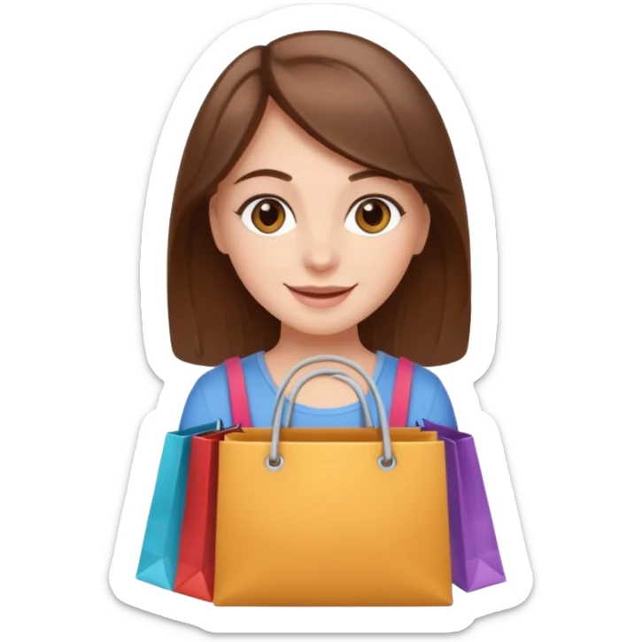 happy white girl with brown hair and brown eyes arms full of shopping bags sticker