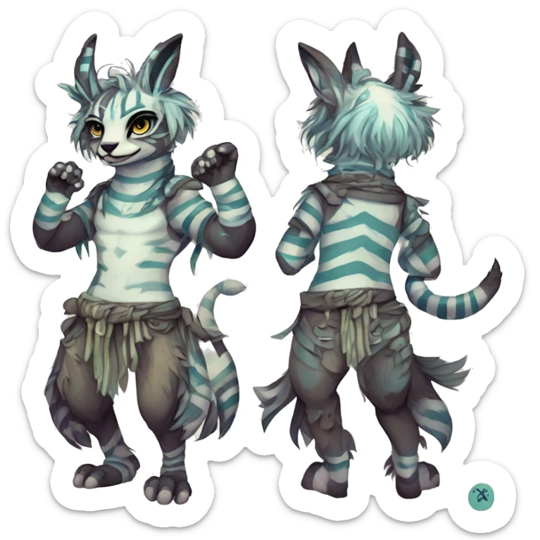 cute Kawaii edgy shy fantasy animal fursona Fionbri Vernid creature by griffsnuff & LiLaiRa & Falvie with with cool stripes patterns full body sticker