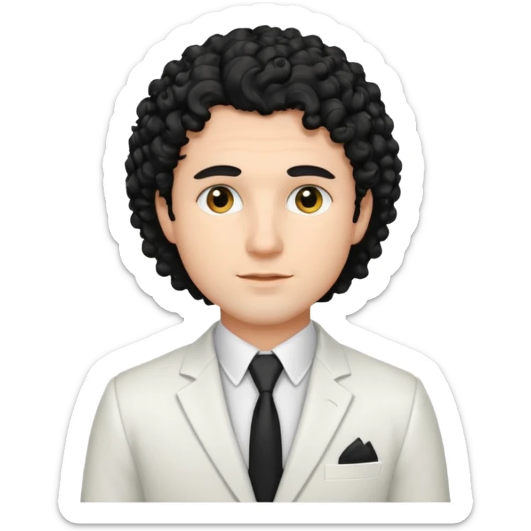 Cockasian guy with black curly hair and black eyes wearing a White simple suit guy  sticker