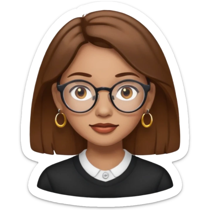 Women brown eye and brown hair with glasses and circle earing sticker