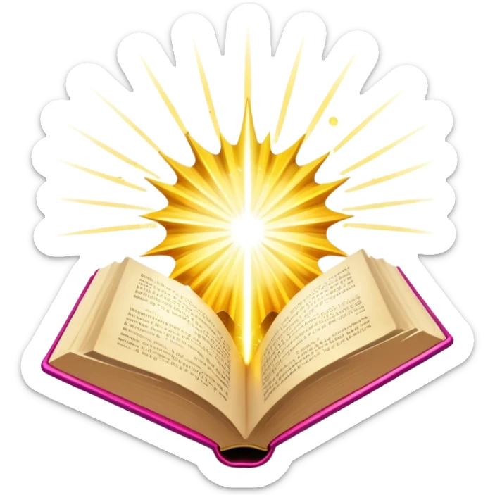 Un libro con un aura de colores vibrantes, con destellos dorados flotando a su alrededor,  un rayo de luz atravesándolo, simbolizando la explosión de creatividad sin miedo. book of creative power  sticker