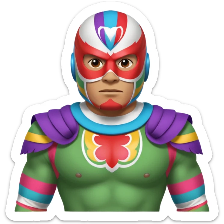 Mexican wrestler portrait, head and shoulders only, colorful luchador mask, muscular collar, confident expression, 3D cartoon, mobile game icon style, clean background, no text, no watermark
 sticker