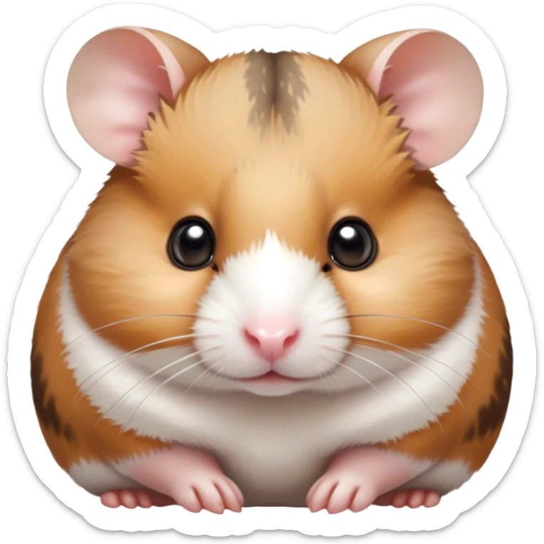 Cinematic Noble Brown and White Banded Hamster Portrait Emoji, Poised and regal, with a tiny, compact build and a uniquely patterned fur of warm brown and crisp white bands, deep-set soulful dark eyes, Simplified yet sharp and sophisticated features, highly detailed, glowing with a soft, dignified glow, high shine, intelligent and charming, stylized with an air of distinctive elegance, focused and attentive, soft glowing outline, capturing the essence of a watchful and confident rodent, so majestic it feels as though it could scurry out of the screen with effortless authority! sticker