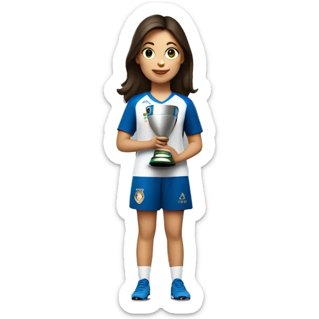 Brunette girl holding euro 2024 trophy with the word Sara as the caption on top sticker
