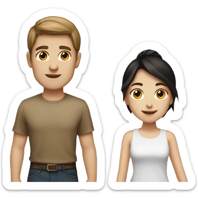 Brown haired girl light tan and white boy black hair couple sticker