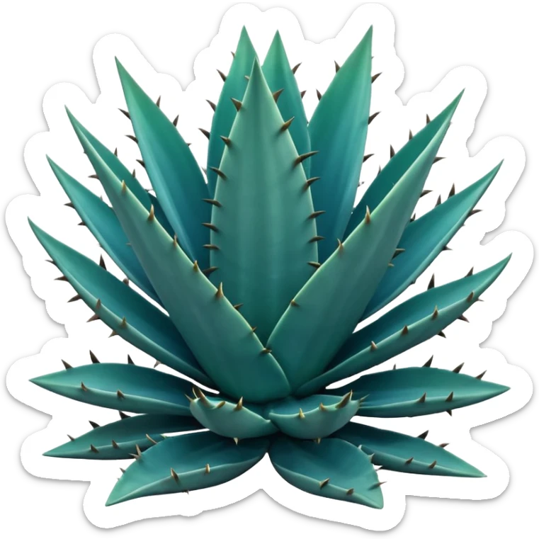 Cinematic Realistic Agave Emoji, Bold and spiky, with long, pointed leaves forming a rosette pattern. The sharp edges and soft blue-green hue exude a sense of rugged beauty and desert resilience. Soft glowing outline, capturing the essence of survival and strength in a striking agave plant! sticker