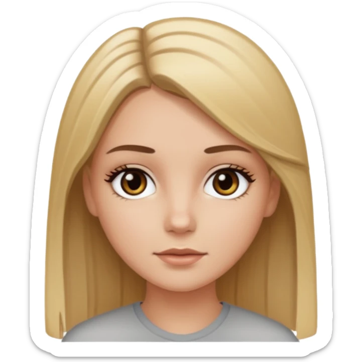 Make a white girl with black eyes, brown straight hair with brown hair and blonde highlights sticker