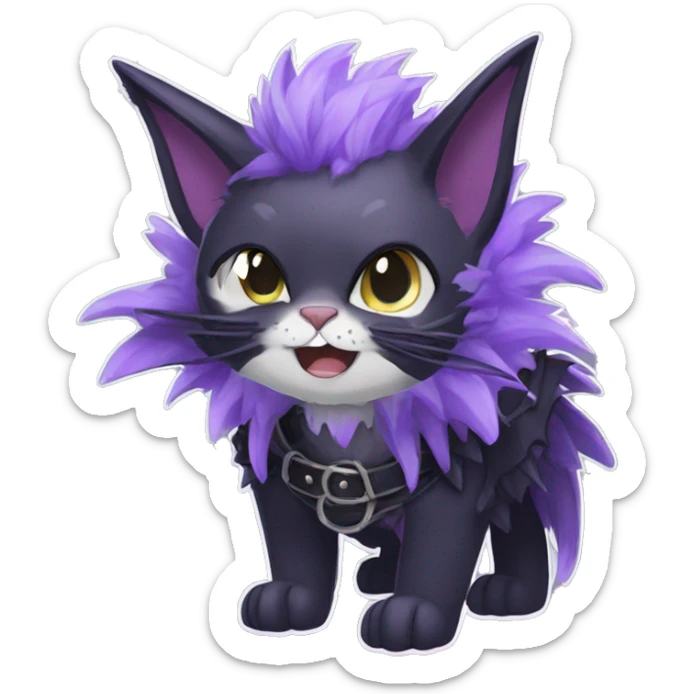cool edgy black punk Purple ethereal fantasy nargacuga-bat-cat-Fakemon collar full body sticker
