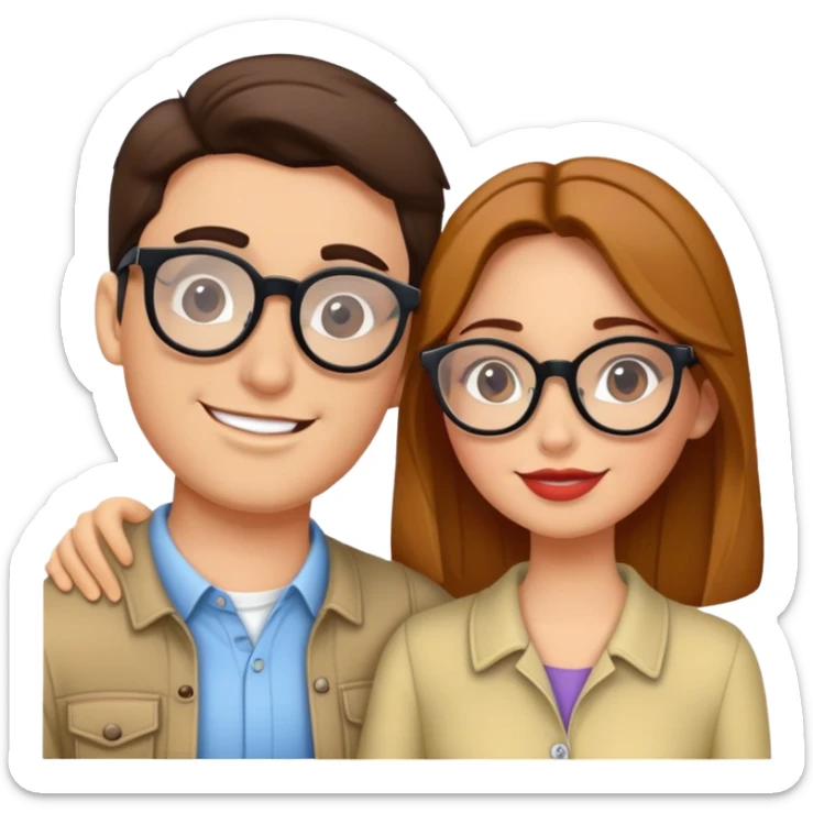 una pareja de chico y chica con gafas (de ver), morenos, tirando al estilo disney pero realista sticker