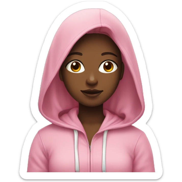 girl in pink hoodie with long dark hair and one white curl sticker