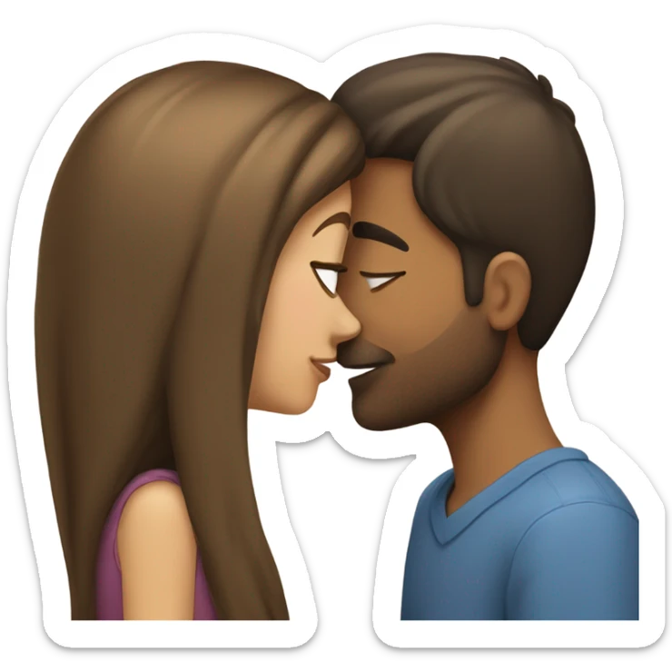 brown straight hair girl kissing tall guy sticker
