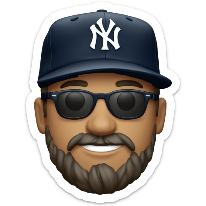 Hombre con gorra negra de los new york yankees, barba corta, gafas de sol redondas y piel blanca sticker