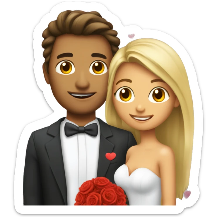 Un novio con la novia abrazados y corazones de fondo  sticker