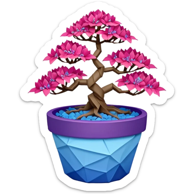 Bonsai hair-fine-leaf group crimson crystal azalea purple and cream blue forest planting in origami style pot  sticker