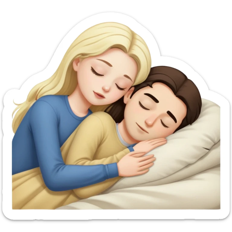 girl with long dark brown hair and pale skin sleeping with a blonde man sticker