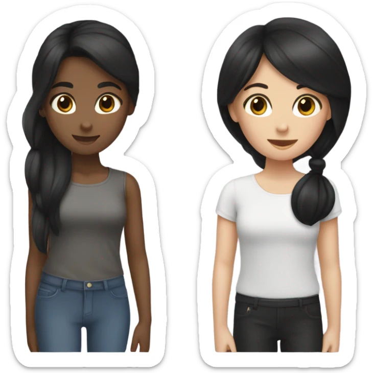 1 brunette girl and 1 black hair girl sticker