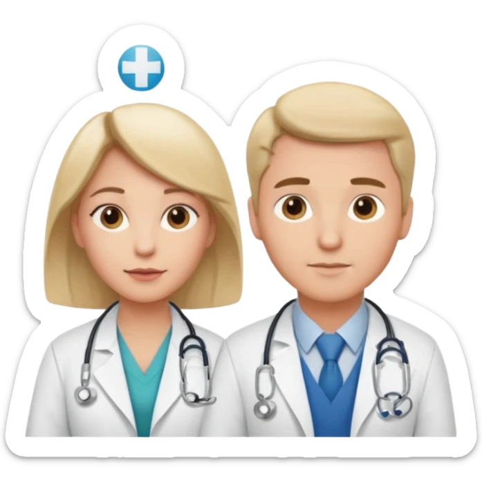 Female doctor and male doctor with medical symbols sticker