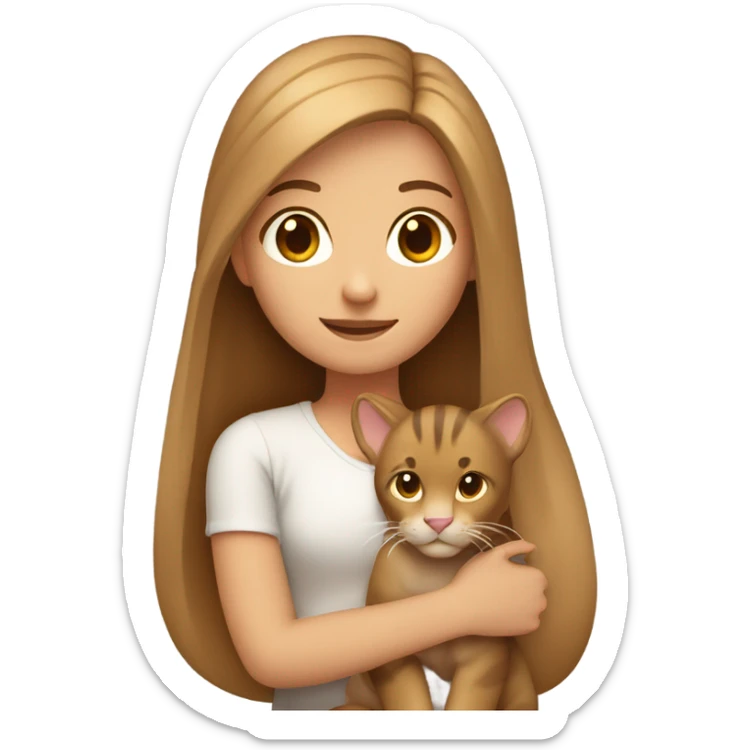 A girl with long straight light brown hair holding her big cat. sticker