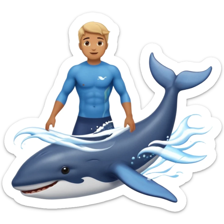 marine style emoji with waves, whale, male shirtless surfer, summer atmosphere with sun and warm  sticker