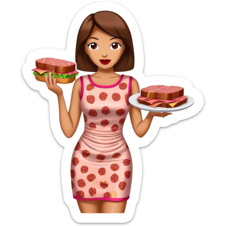 pop art woman in SPAM MEAT dress eating spam sticker