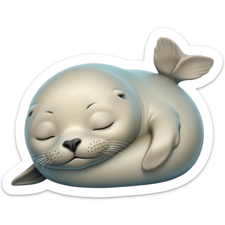 Meme-Worthy cute Sleeping Seal Portrait Emoji, Head resting peacefully with a contented smile, showcasing a luxuriously smooth, glossy form and eyes gently closed in serene slumber, Simplified yet hilariously adorable features, highly detailed, glowing with a soft, drowsy ocean light, high shine, relaxed and utterly lovable, stylized with an air of playful laziness, bright and heartwarming, soft glowing outline, capturing the essence of a sleeping seal that feels destined to become the next viral sensation of adorable rest! sticker