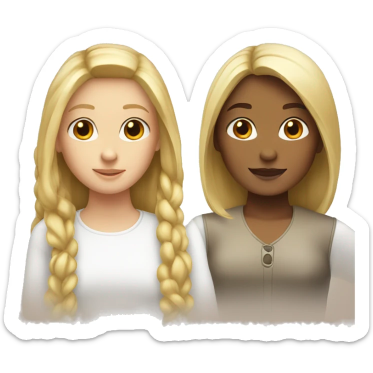 Two girls one is blond and one has brown hair, both white sticker