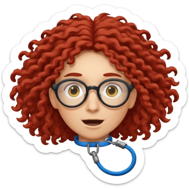 bungee jumping face only with hair flying red long curly hair and glassess sticker