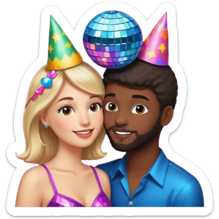 White Girl kissing black boyfriend with disco ball and party  sticker